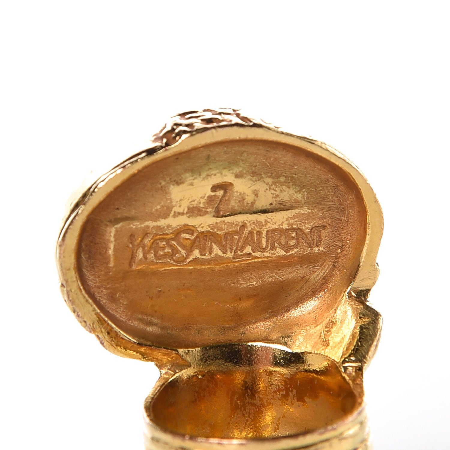 Saint Laurent Glass Cabochon Arty Ovale Ring 7 Gold Coral 4 of 4