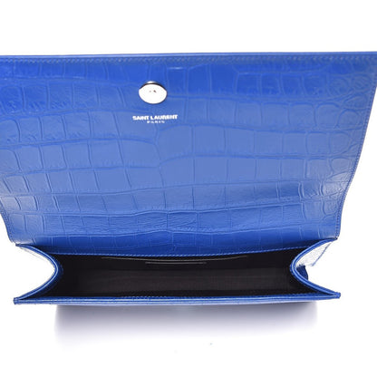 Saint Laurent Calfskin Crocodile Embossed Classic Kate Monogram Clutch Royal Blue 5 of 7