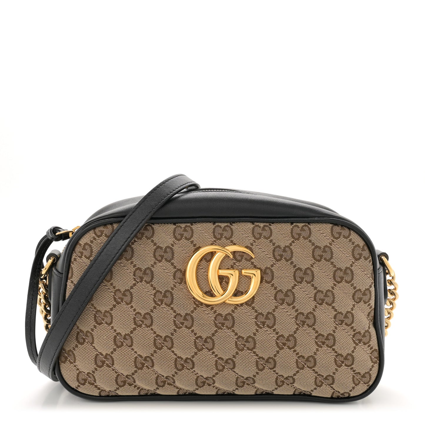 Monogram Matelasse Diagonal Small GG Marmont Chain Shoulder Bag Beige Black