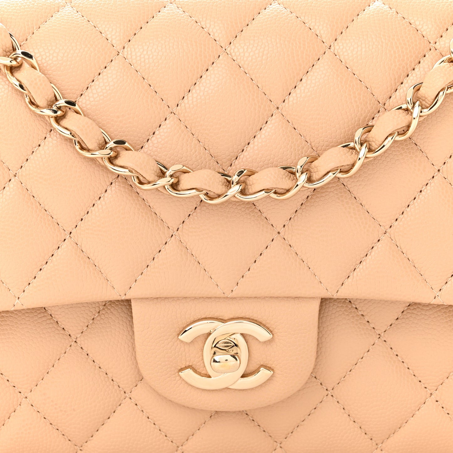 Caviar Quilted Medium Double Flap Beige