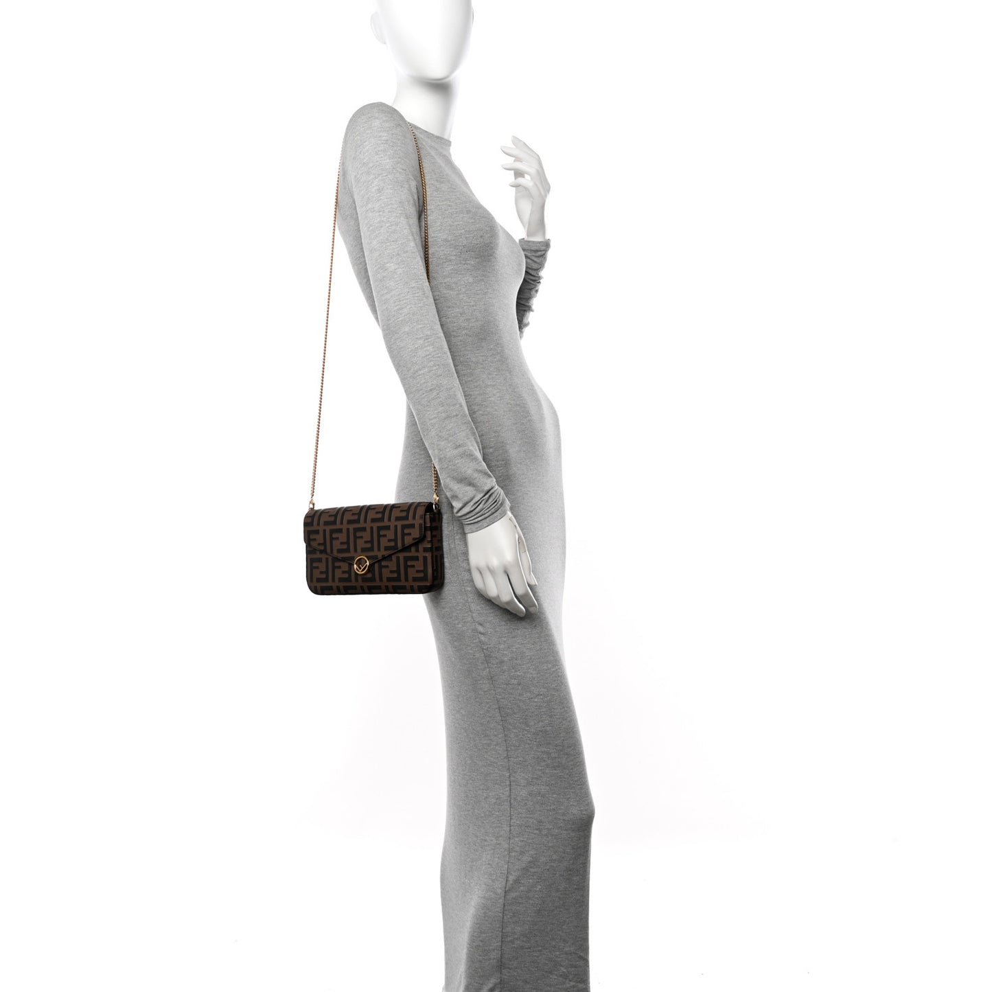 Vitello Soft F is Fendi Bi-Color FF 1974 Embossed Envelope Wallet On Chain with Pouches Maya Black