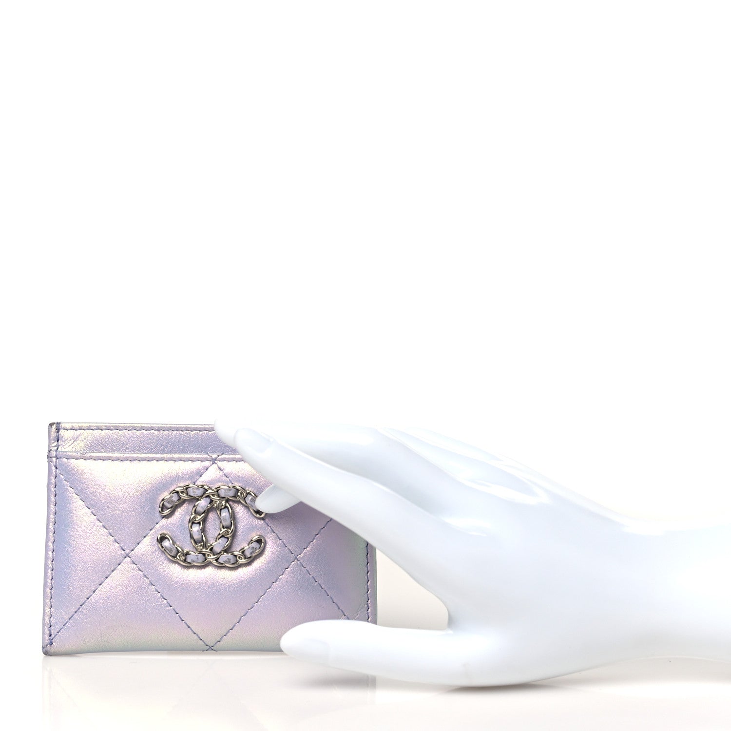 Chanel Iridescent Calfskin Quilted Chanel 19 Card Holder Light Purple 2 of 13