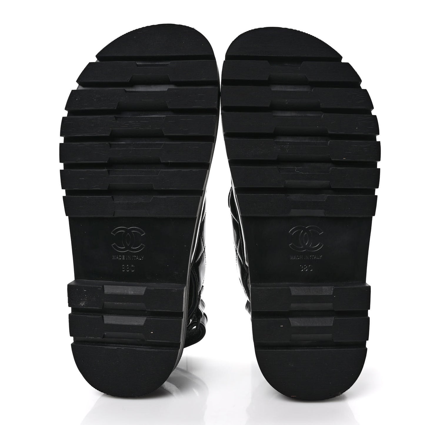 Laminated Lambskin Shearling Crystal CC Velcro Dad Platform Sandals 38 Black