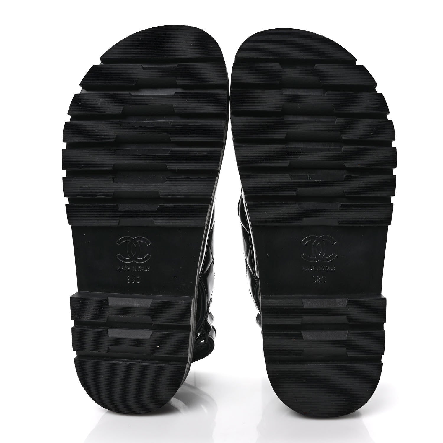 Chanel Laminated Lambskin Shearling Crystal CC Velcro Dad Platform Sandals 38 Black 5 of 8