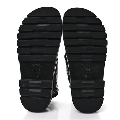 Chanel Laminated Lambskin Shearling Crystal CC Velcro Dad Platform Sandals 38 Black 5 of 8