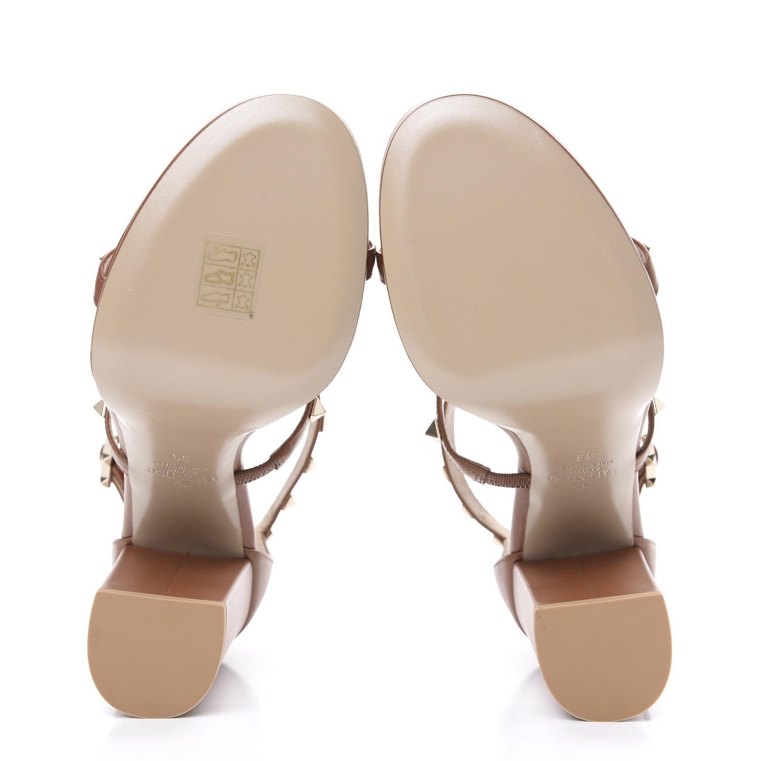 Valentino Garavani Calfskin Rockstud T-Strap 10/110mm Platform Sandals 39 Saddle Brown 5 of 9