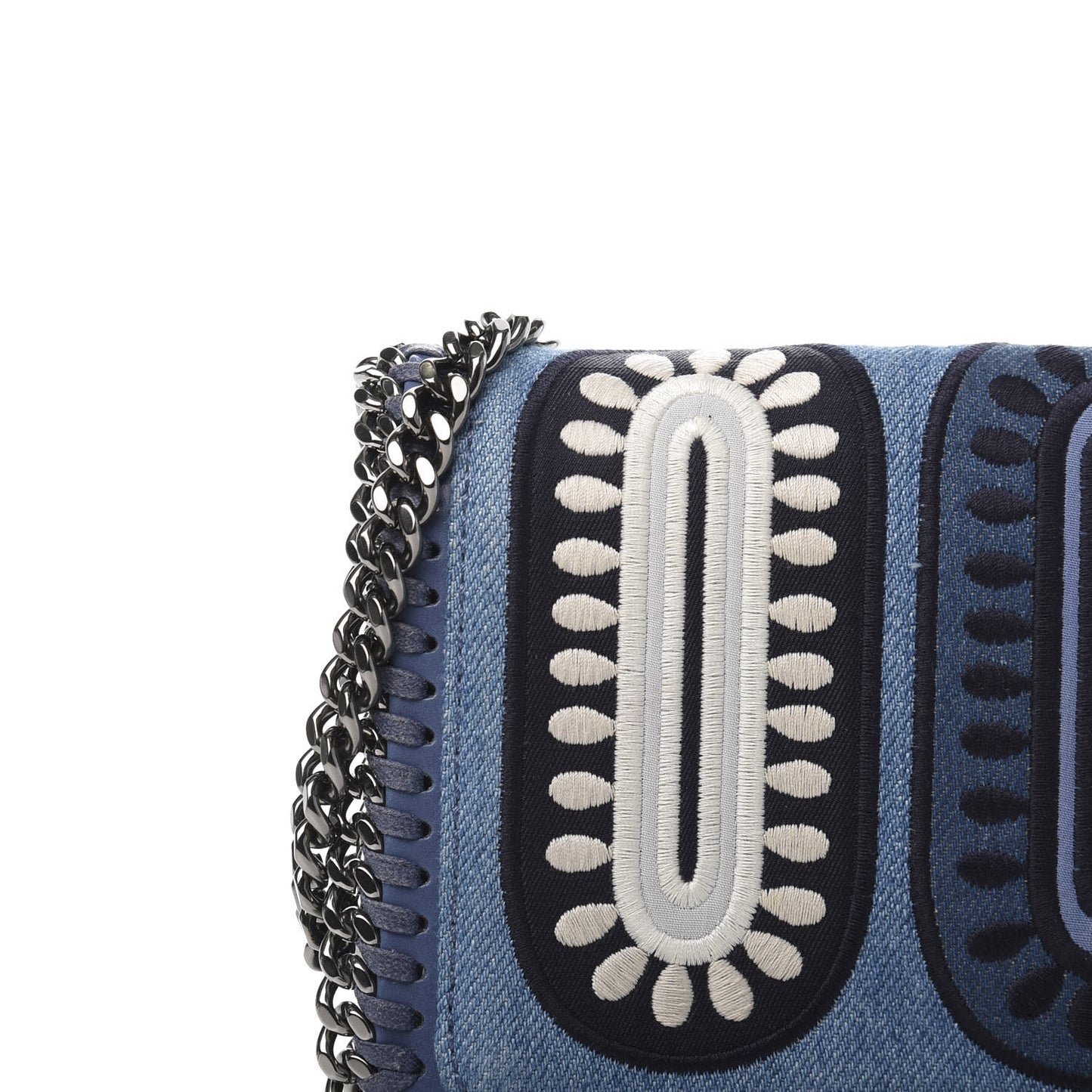 Eco Denim Embroidered Zigarette Falabella Crossbody Blue