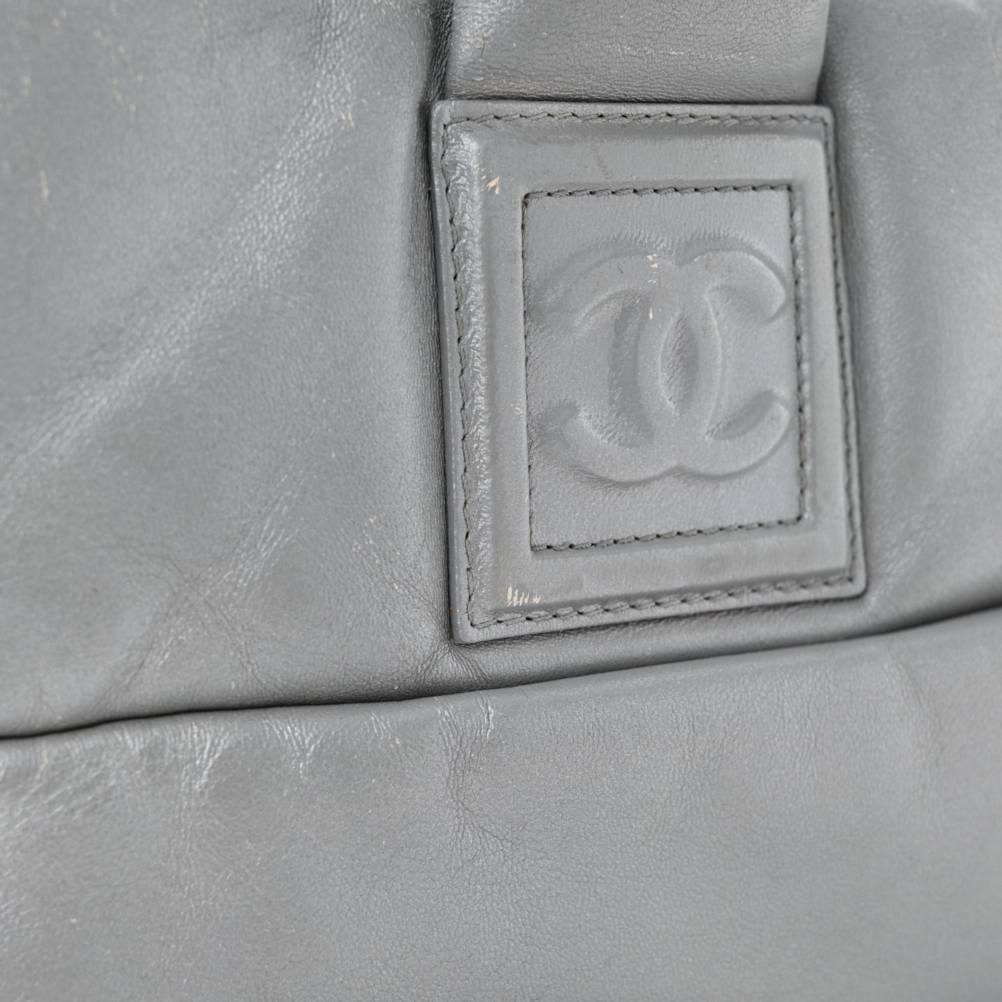 Metallic Lambskin Quilted Small Coco Cocoon Reversible Tote Light Grey