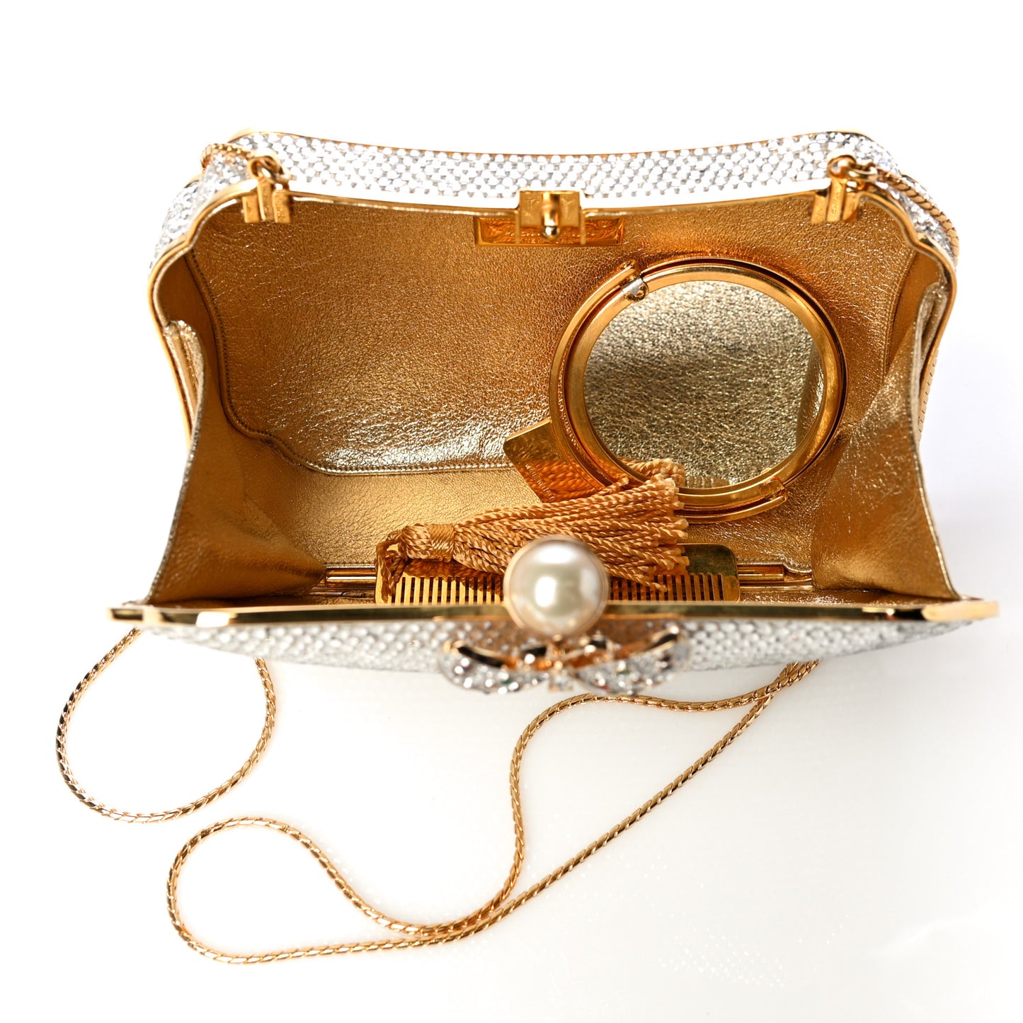 Swarovski Crystal Butterfly Minaudiere Clutch Silver Gold