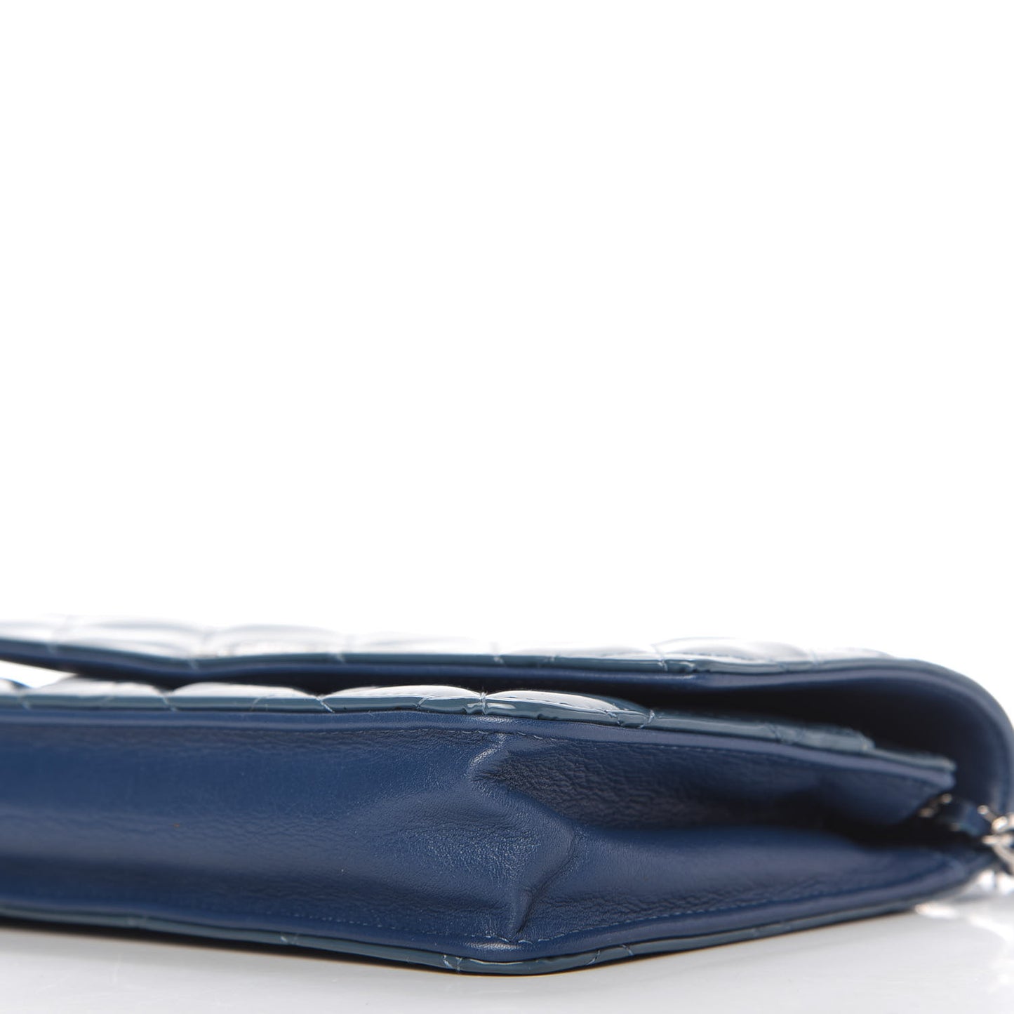 Patent Quilted Brilliant Wallet On Chain WOC Blue