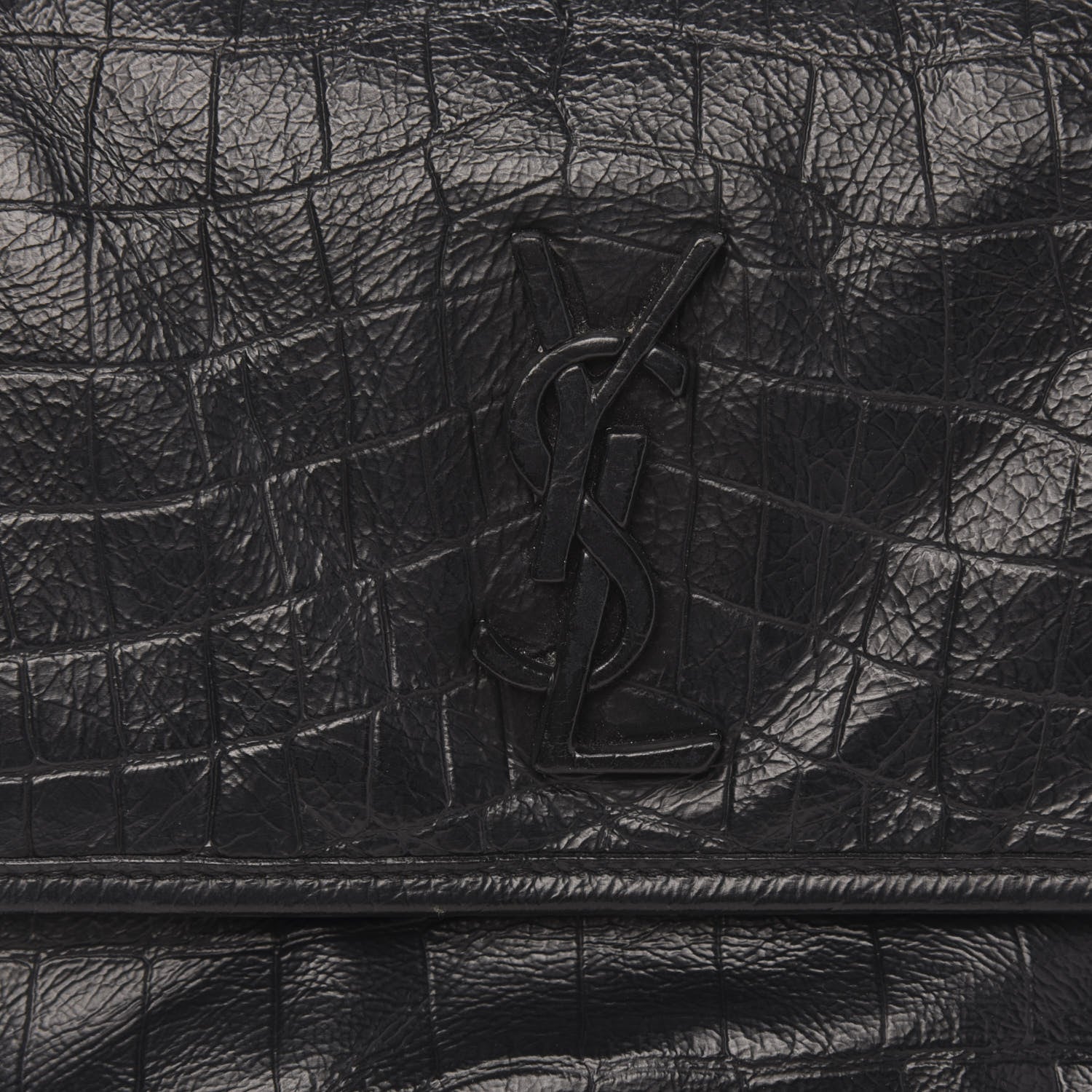 Saint Laurent Crocodile Embossed Lambskin Monogram Medium Niki Chain Satchel Black 9 of 10
