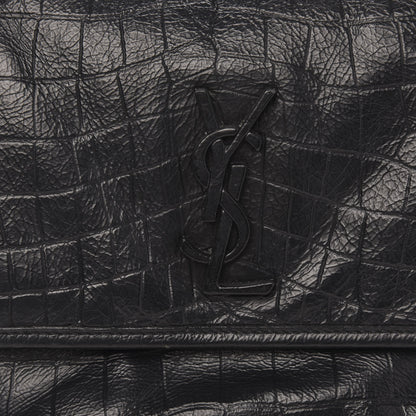 Saint Laurent Crocodile Embossed Lambskin Monogram Medium Niki Chain Satchel Black 9 of 10