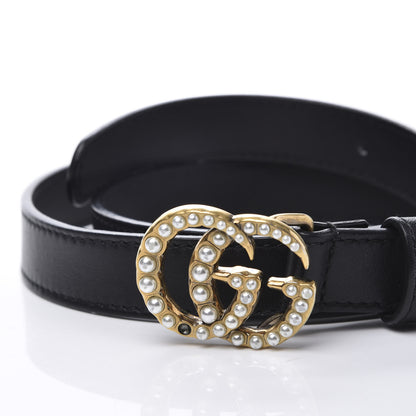 Gucci Calfskin Pearl Double G 20mm Belt 85 34 Black Cream 6 of 6