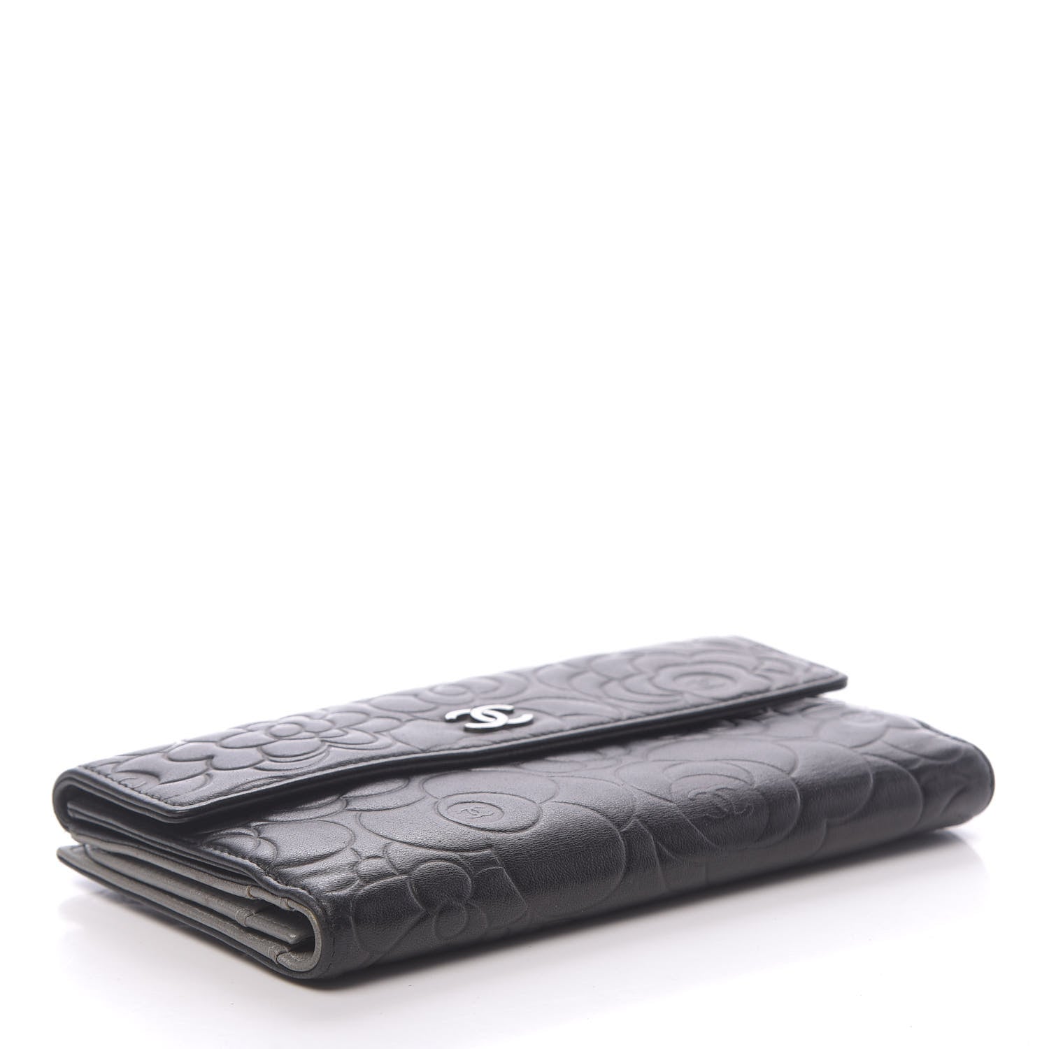 Chanel Lambskin Embossed Camellia Large Gusset Flap Wallet Black 4 of 11