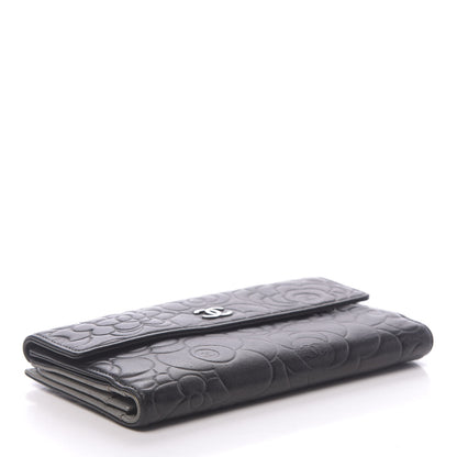 Chanel Lambskin Embossed Camellia Large Gusset Flap Wallet Black 4 of 11