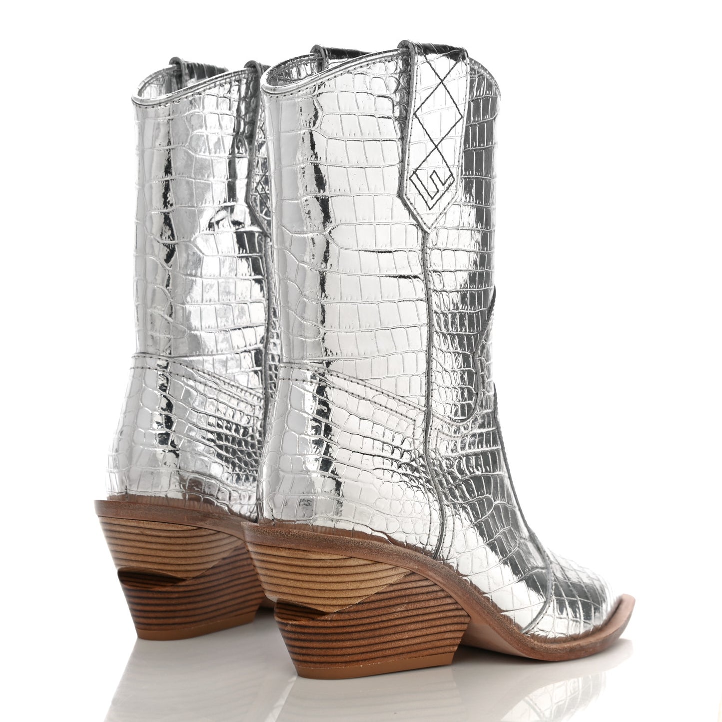 Metallic Calfskin Crocodile Embossed Cutwalk Ankle Boots 36 Silver