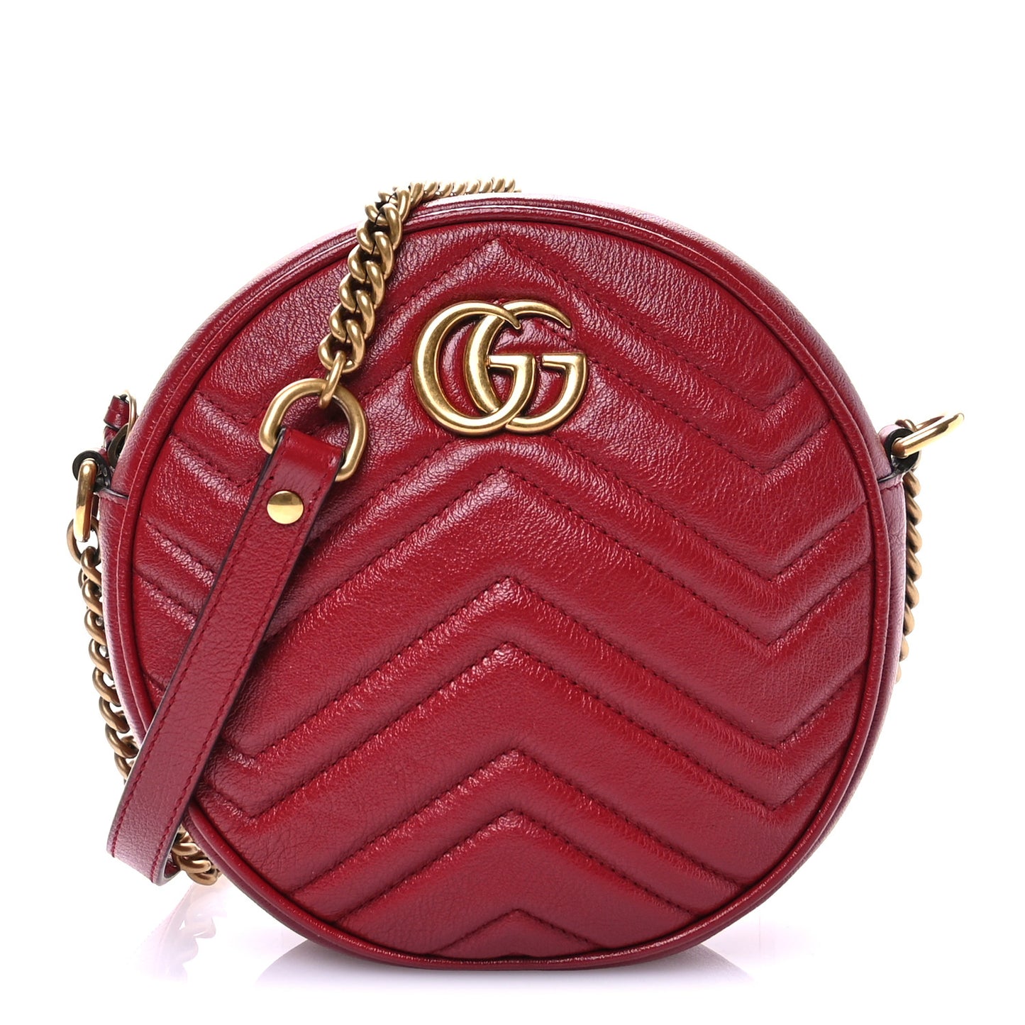 Glazed Calfskin Matelasse Heart Mini GG Marmont Round Shoulder Bag Romantic Cerise
