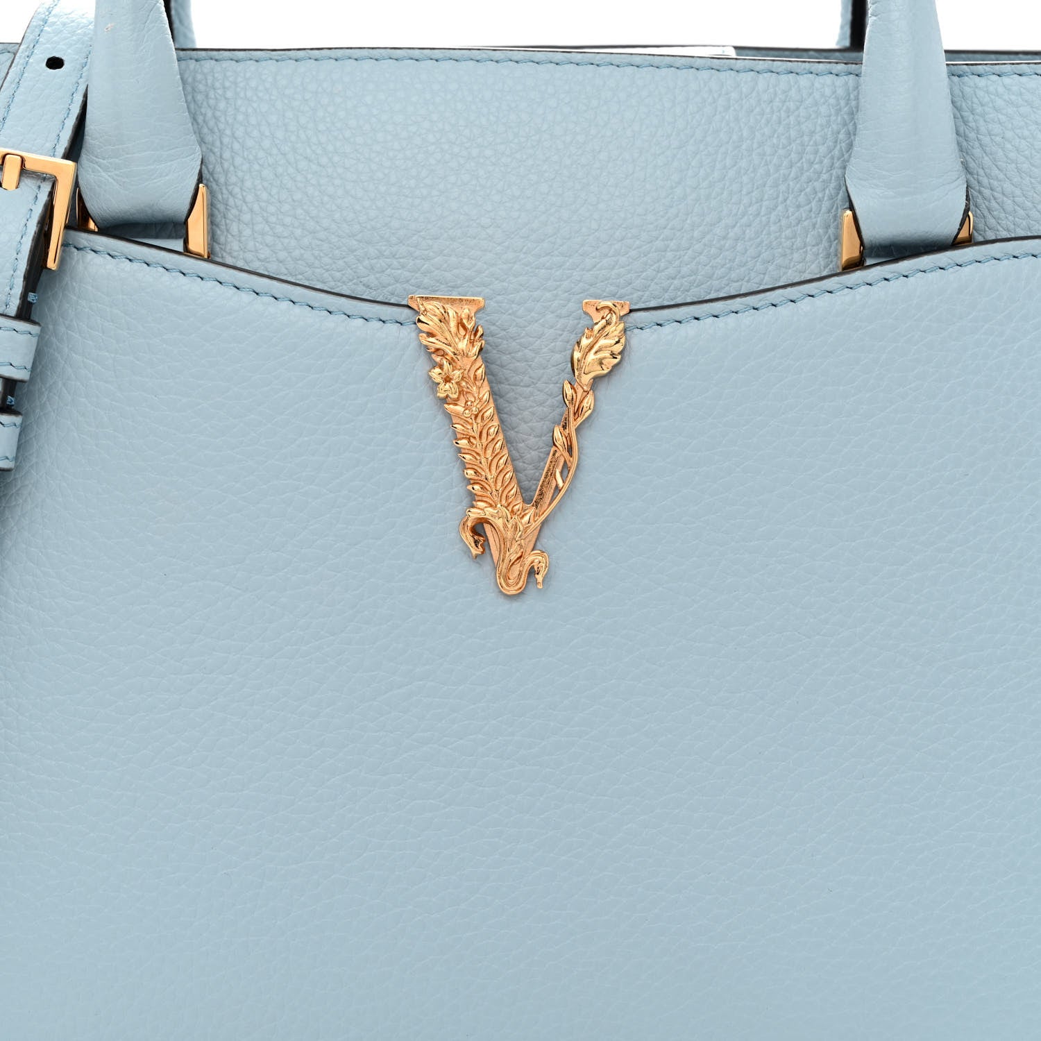 Versace Grainy Calfskin Virtus Top Handle Tote Light Blue 8 of 11