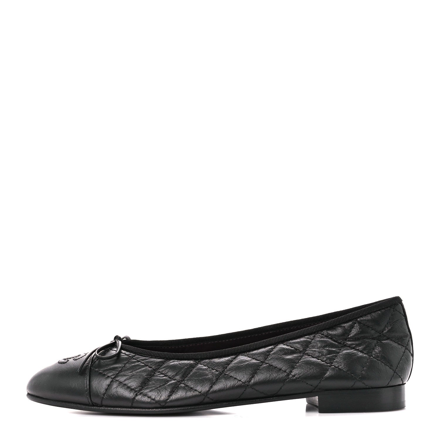 Chanel Aged Calfskin Quilted CC Cap Toe Ballerina Flats 39.5 Black 1 of 9