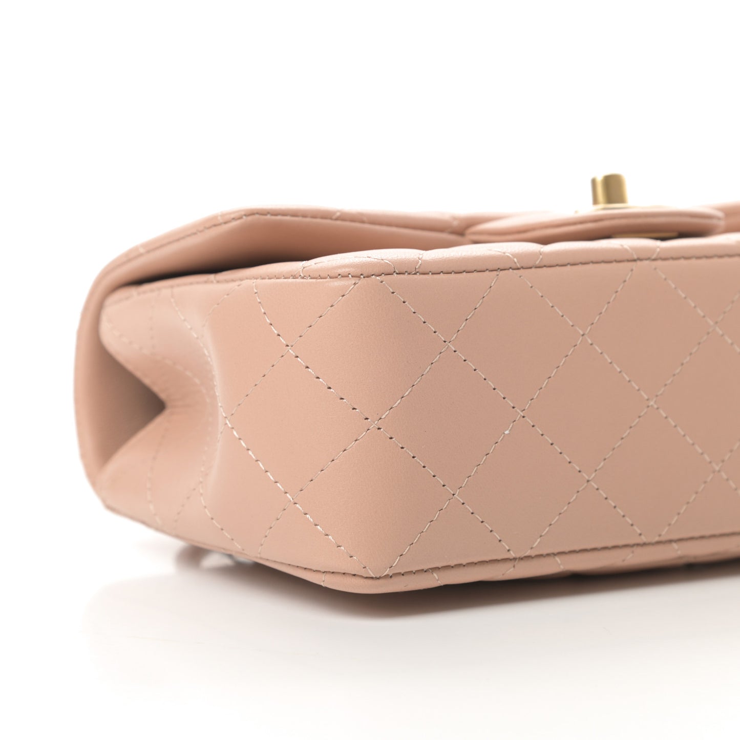 Lambskin Quilted Mini Top Handle Rectangular Flap Beige