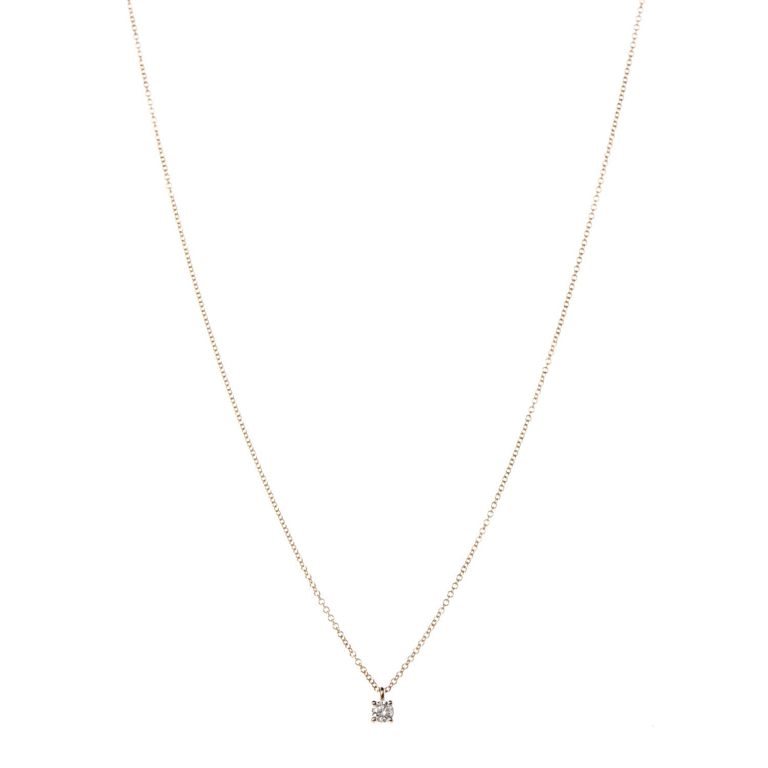 Tiffany 18K Rose Gold Diamond .18ct Solitaire Pendant Necklace 1 of 5