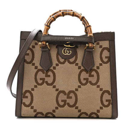 Gucci Monogram Jumbo GG Textured Dollar Calfskin Small Diana Tote Bag Camel Ebony New Acero 1 of 13