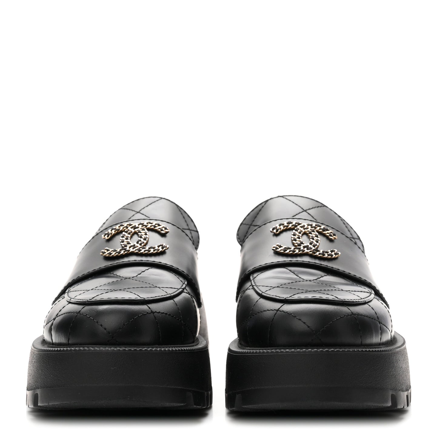Calfskin Stitched CC Loafers 38.5 Black