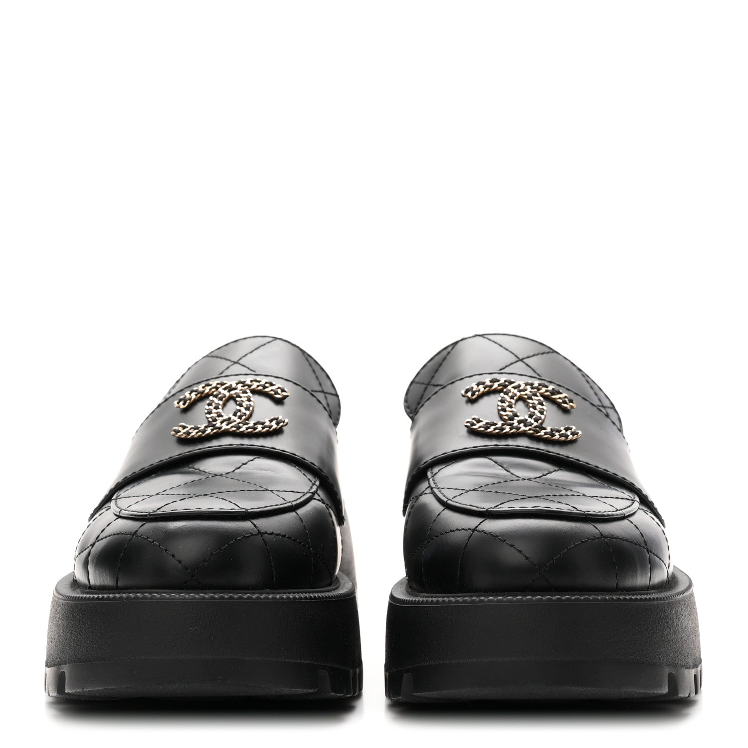 Chanel Calfskin Stitched CC Loafers 38.5 Black 3 of 9