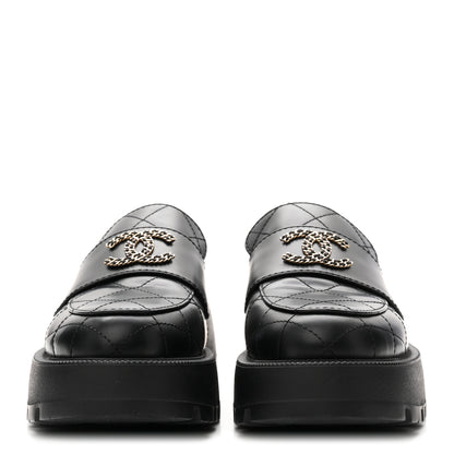 Chanel Calfskin Stitched CC Loafers 38.5 Black 3 of 9