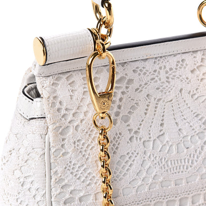 Dolce & Gabbana Calfskin Lace Small Miss Sicily Satchel White 12 of 13