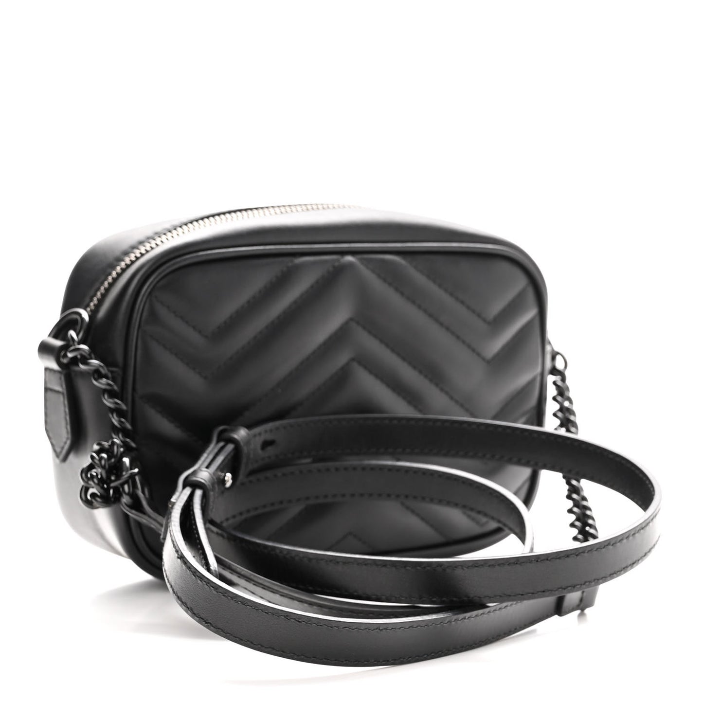 Calfskin Matelasse Monochrome Mini GG Marmont Chain Shoulder Bag Black