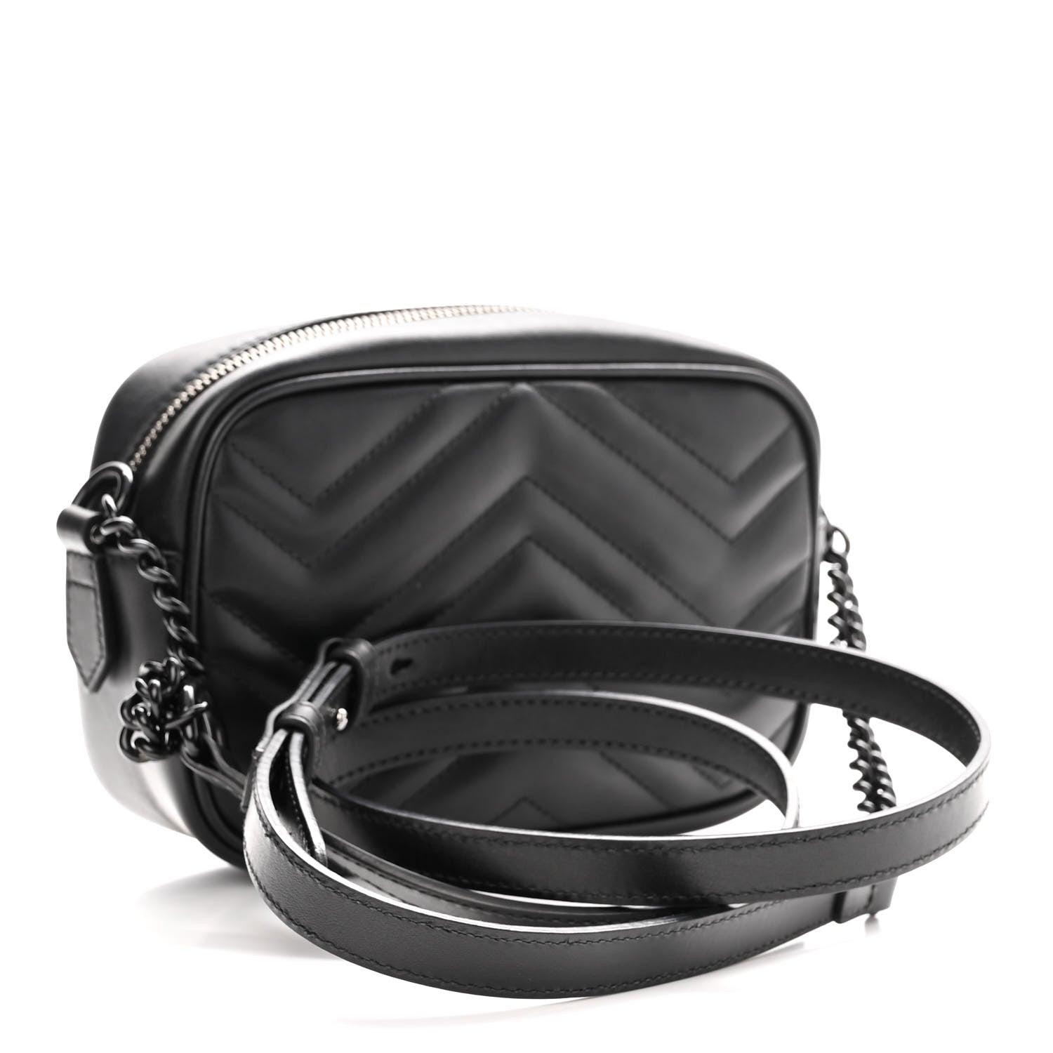 Gucci Calfskin Matelasse Monochrome Mini GG Marmont Chain Shoulder Bag Black 2 of 8