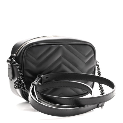 Gucci Calfskin Matelasse Monochrome Mini GG Marmont Chain Shoulder Bag Black 2 of 8
