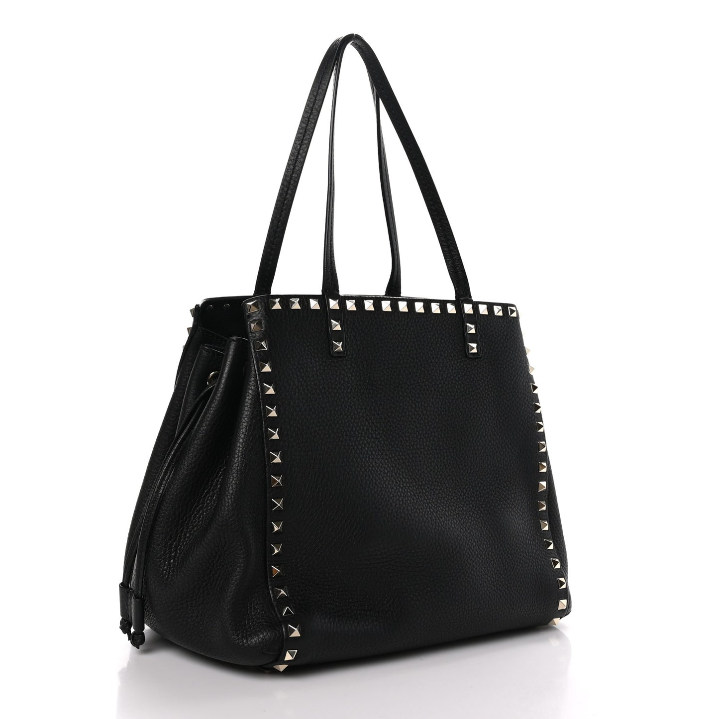 VALENTINO GARAVANI Grained Calfskin Rockstud Double Handle Cinch Tote Black