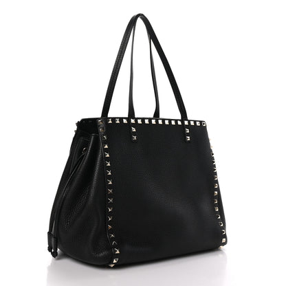 Valentino Garavani VALENTINO GARAVANI Grained Calfskin Rockstud Double Handle Cinch Tote Black 3 of 10