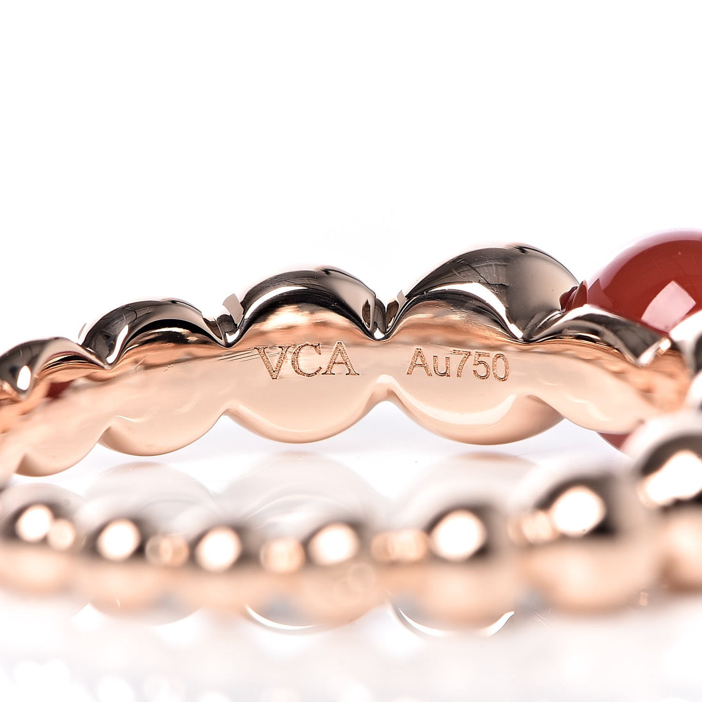 18K Rose Gold Carnelian Perlee Couleurs Variation Ring 50 5.25