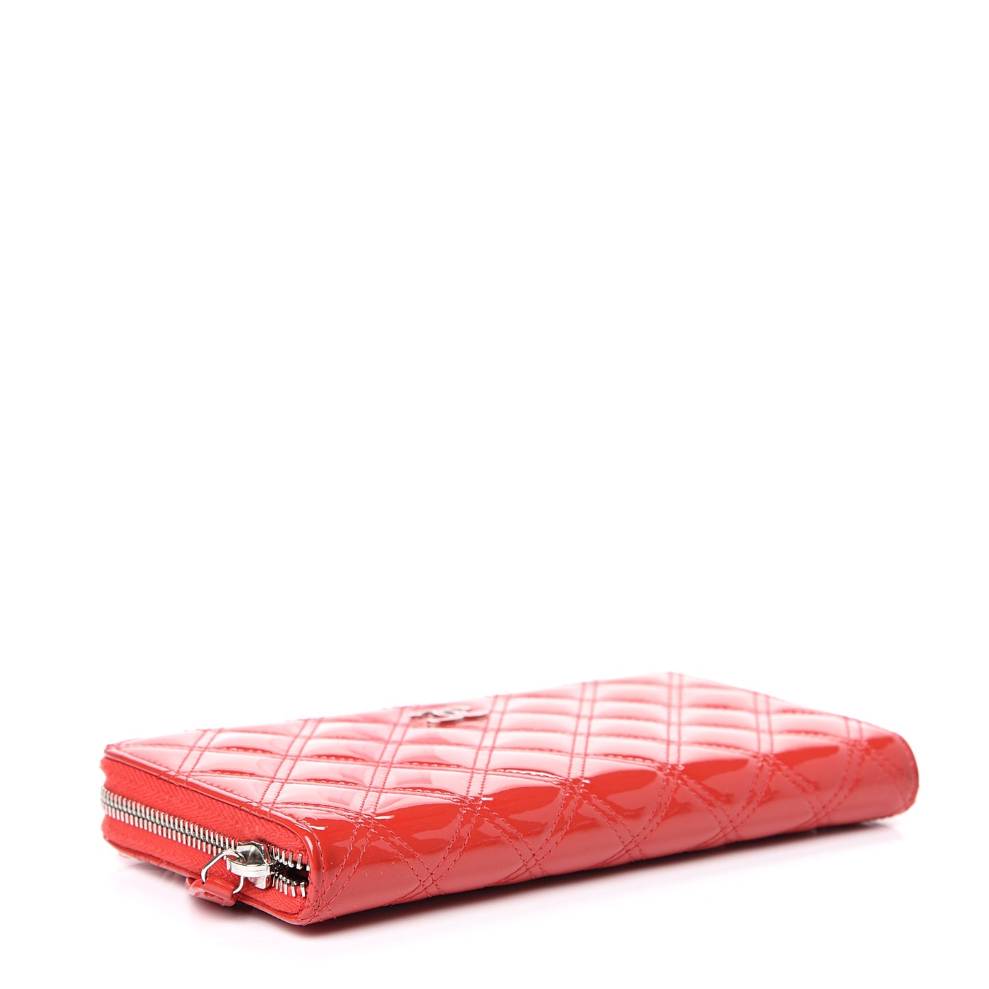 Patent Quilted Double Stitched Zip Around Wallet Red