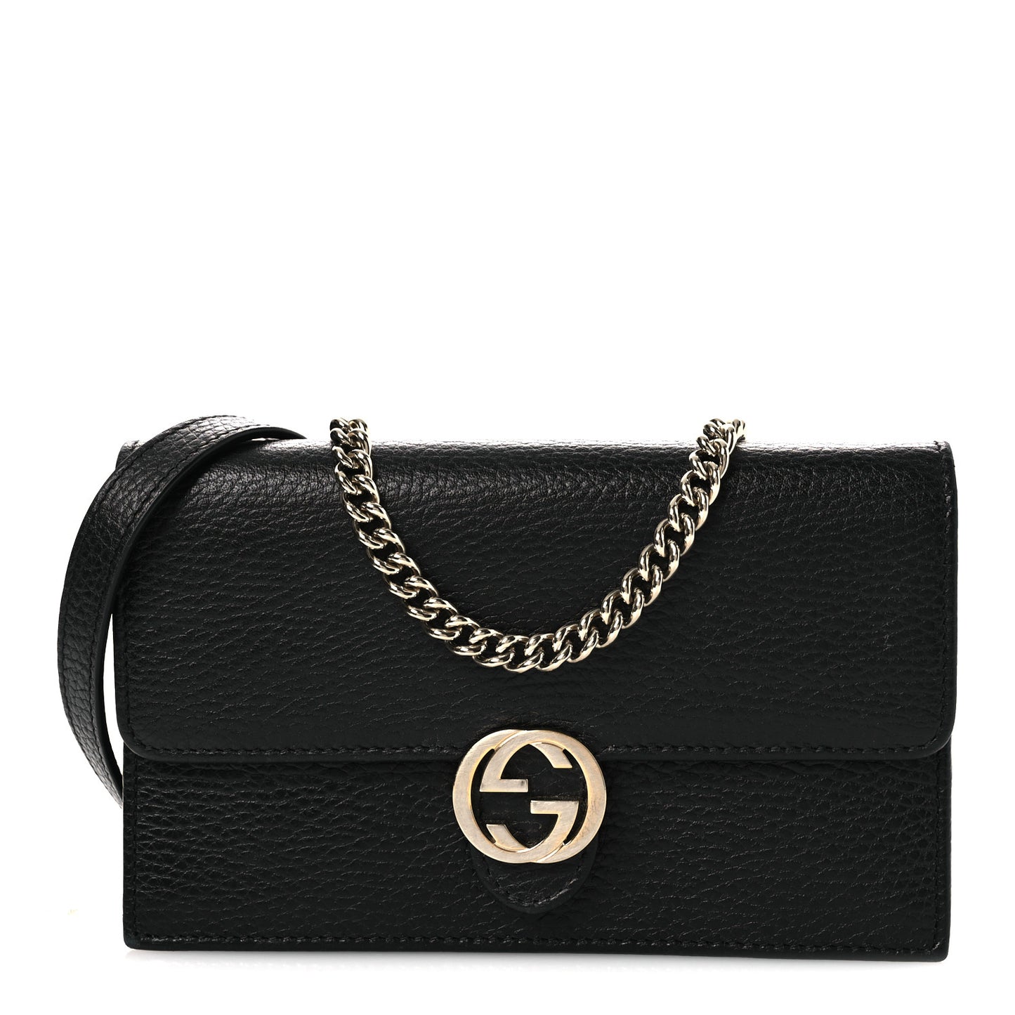 Dollar Calfskin Interlocking G Chain Wallet Black