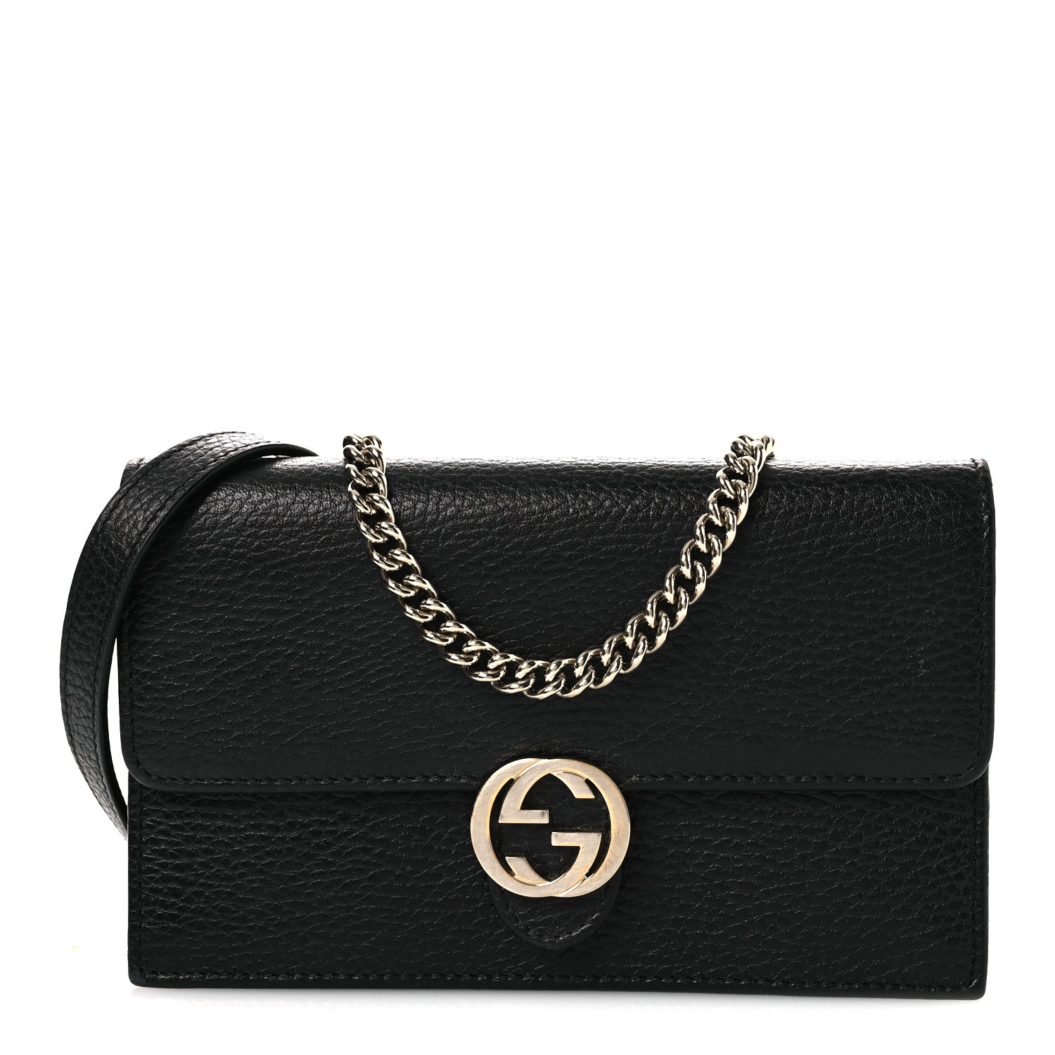 Gucci Dollar Calfskin Interlocking G Chain Wallet Black 1 of 14