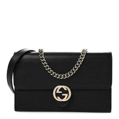Gucci Dollar Calfskin Interlocking G Chain Wallet Black 1 of 14