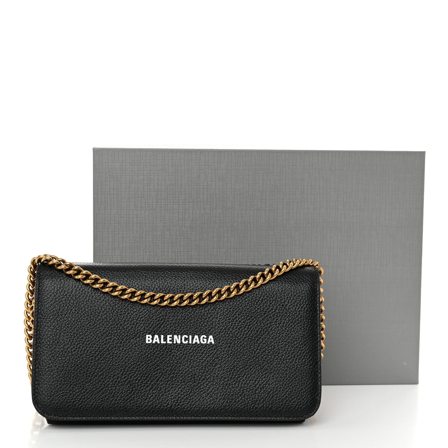 Balenciaga Grained Calfskin Logo Everyday Phone Holder Wallet On Chain Black White 12 of 12