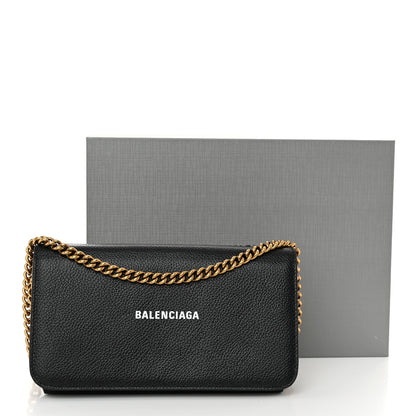 Balenciaga Grained Calfskin Logo Everyday Phone Holder Wallet On Chain Black White 12 of 12