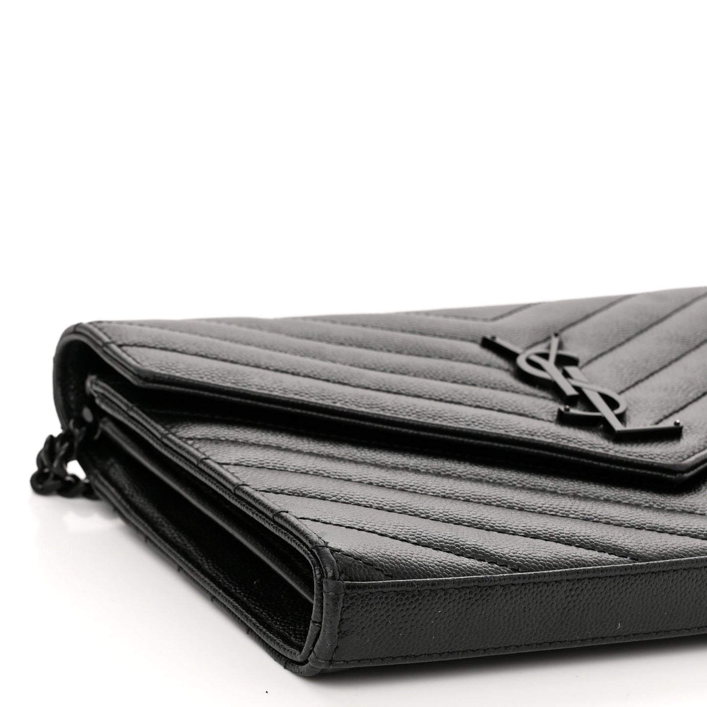 Grain De Poudre Matelasse Chevron Monogram Monochrome Chain Wallet Black