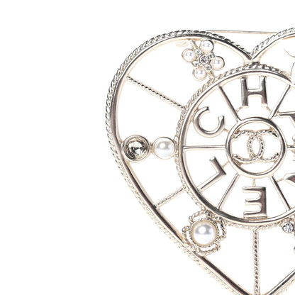 Chanel Crystal Pearl CC Heart Brooch Gold 6 of 8