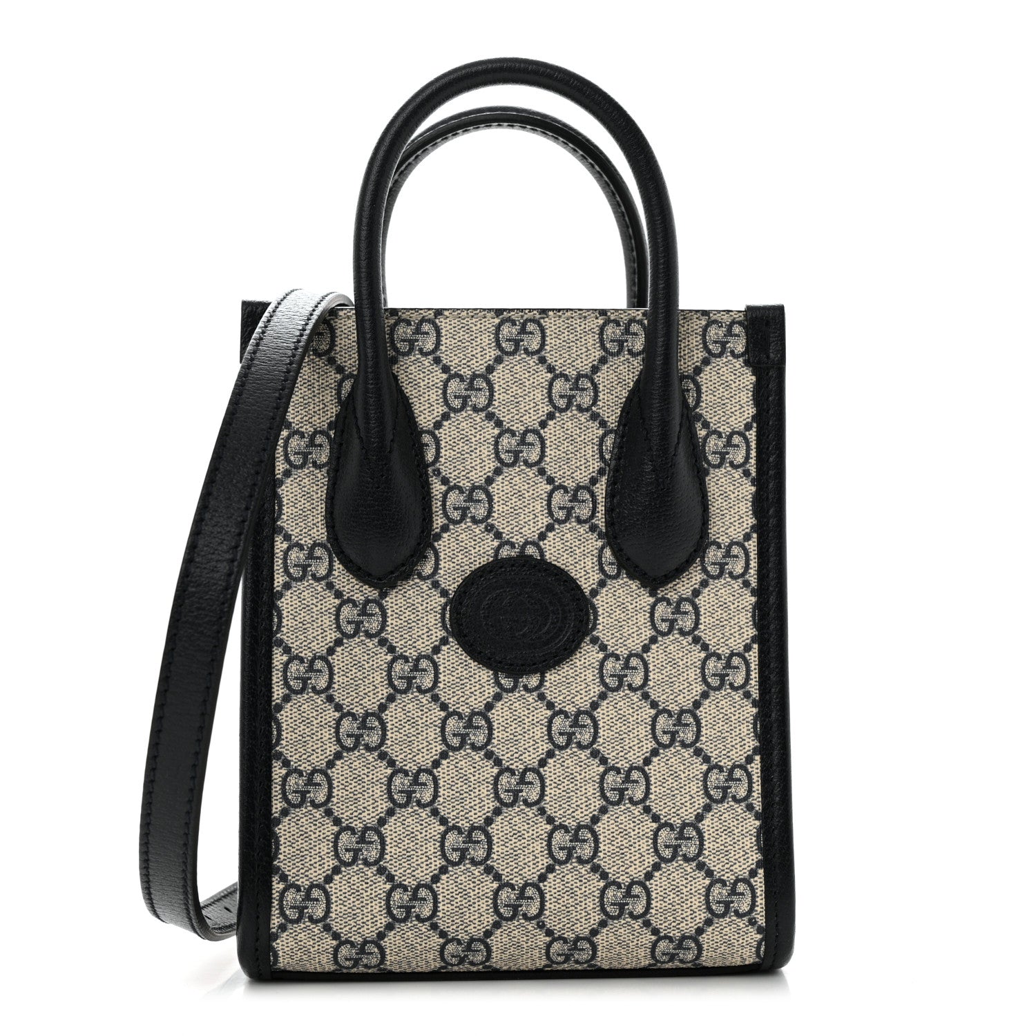Gucci GG Supreme Monogram Textured Dollar Calfskin Mini Retro Interlocking G Tote Bag Beige Blue 1 of 11