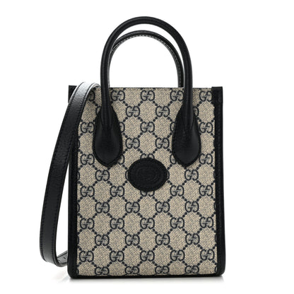 Gucci GG Supreme Monogram Textured Dollar Calfskin Mini Retro Interlocking G Tote Bag Beige Blue 1 of 11