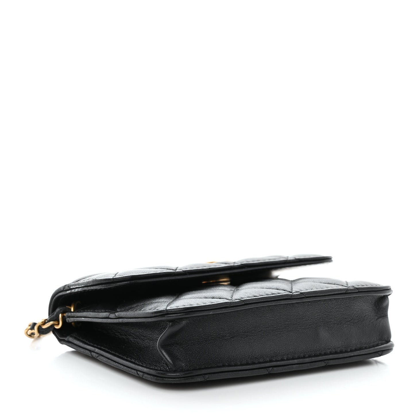 Lambskin Quilted Pearl Crush Clutch With Chain Black