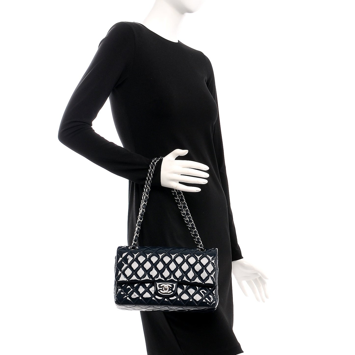 Patent Quilted Medium Double Flap Navy