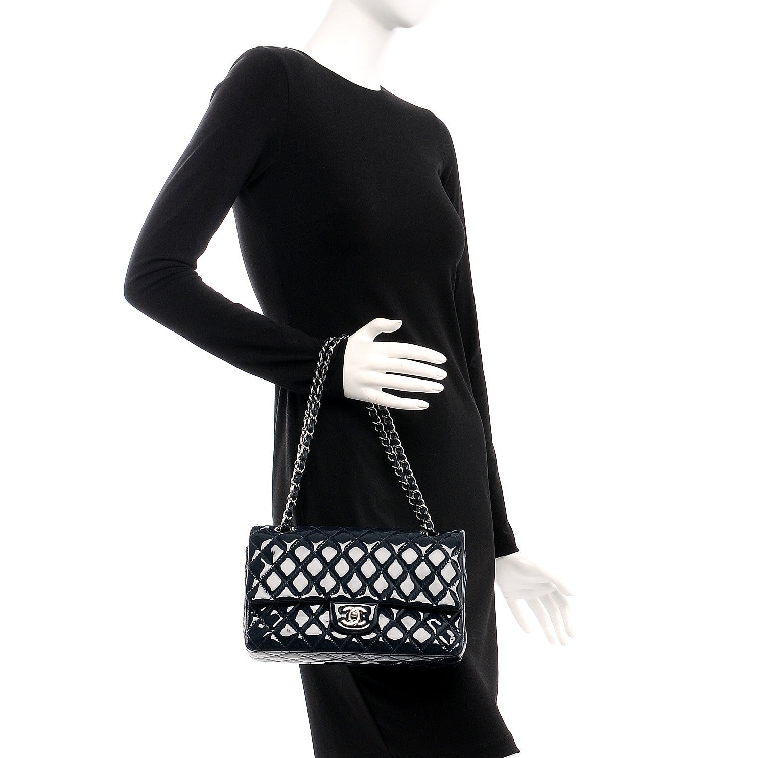Chanel Patent Quilted Medium Double Flap Navy 2 of 8