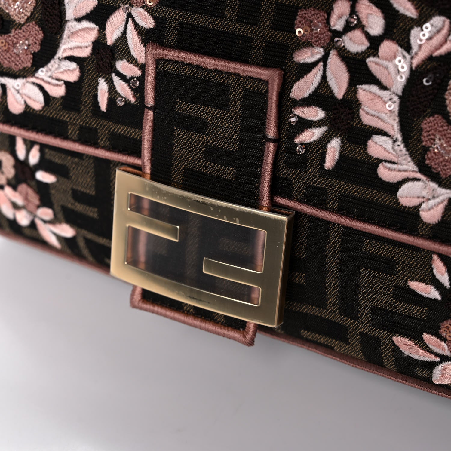 Fendi Fabric Jacquard FF 1974 Paisley Embroidered Baguette Tobacco Moro Rosa Quarzo Multicolor 12 of 13